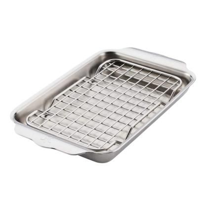 225612 plech na peceni ovenbond 28 x 17 cm s chladici mrizkou stribrna nerezova ocel hestan