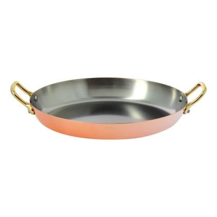 Inocuivre olvális réz tálalóserpenyő, bronz fülekkel, 32 cm