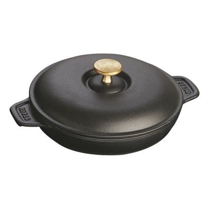 Öntöttvas sütőtál, fedővel, fekete, Ø 20 cm