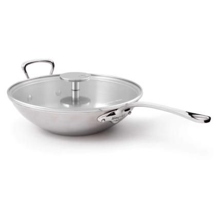 Wok M'COOK 32 cm, rozsdamentes acél, üvegfedővel, Mauviel
