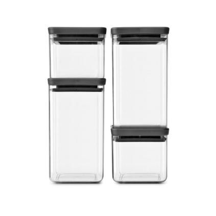 Brabantia TASTY PLUS üveg tárolóedény készlet, 4 db-os szett, sötétszürke, műanyag