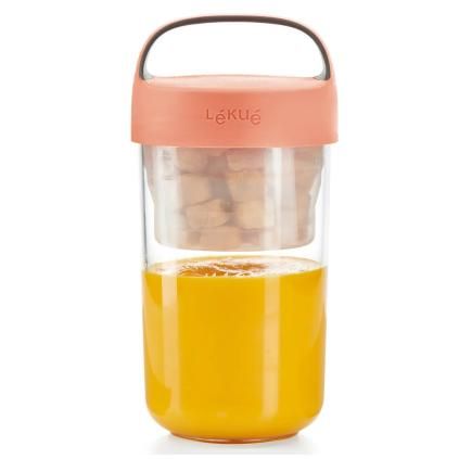 Üveg uzsonnás doboz JAR TO GO 600 ml, korall, Lékué