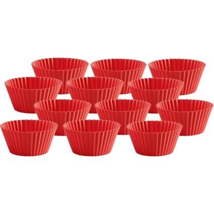 Egyszemélyes muffin forma, 12 db szett, 75 ml, szilikon, piros, Lékué