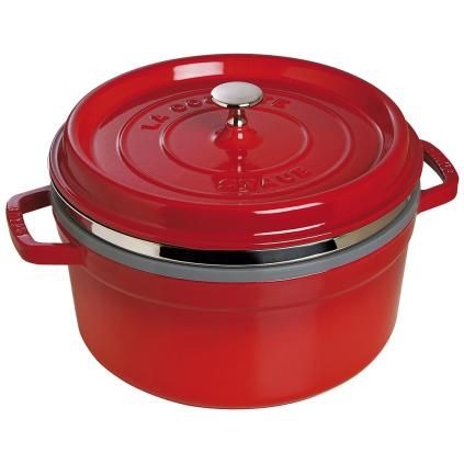 Öntöttvas lábas COCOTTE 26 cm, pároló betéttel, piros, Staub