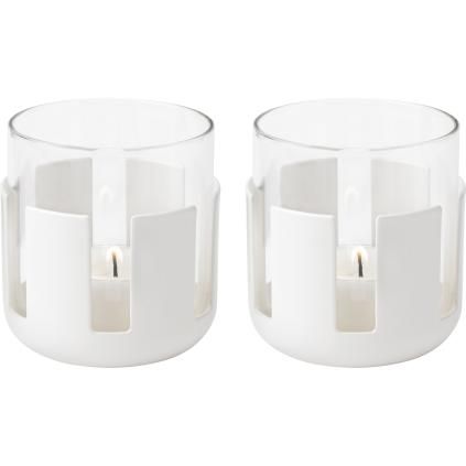 Stelton LUNA gyertyatartó tea gyertyához, 7 cm, fehér, rozsdamentes acél / üveg