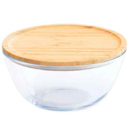 Pebbly PKV-013 üveg tárolóedény készlet, 2,6 l, üveg / bambusz