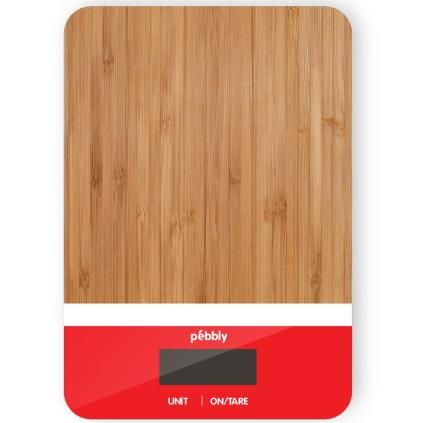 Pebbly PEB-BRN digitális konyhai mérleg, 23 cm, piros, bambusz