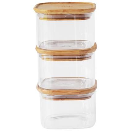 Pebbly PKV-034 üveg tárolóedény készlet, 3 db-os szett, 500 ml, üveg/bambusz