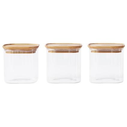 Pebbly PKV-015 üveg tárolóedény készlet, 3 db-os szett, 800 ml, üveg/bambusz