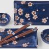 Sushi szett evőpálcikákkal NAVY WITH PINK SAKURA, 4 db, MIJ